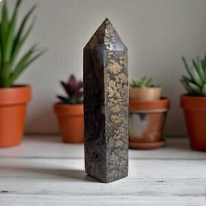 Golden Pyrite in Agate‎ Tower Point UV Reactive | Healing Meditation Stone Decor